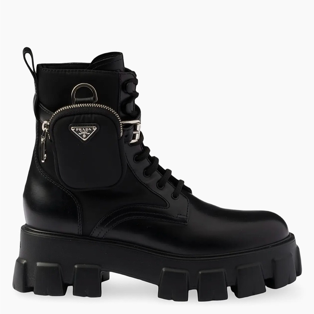 Prada Monolith Leather and Re-Nylon Combat Boots. - Picture 6 of 9